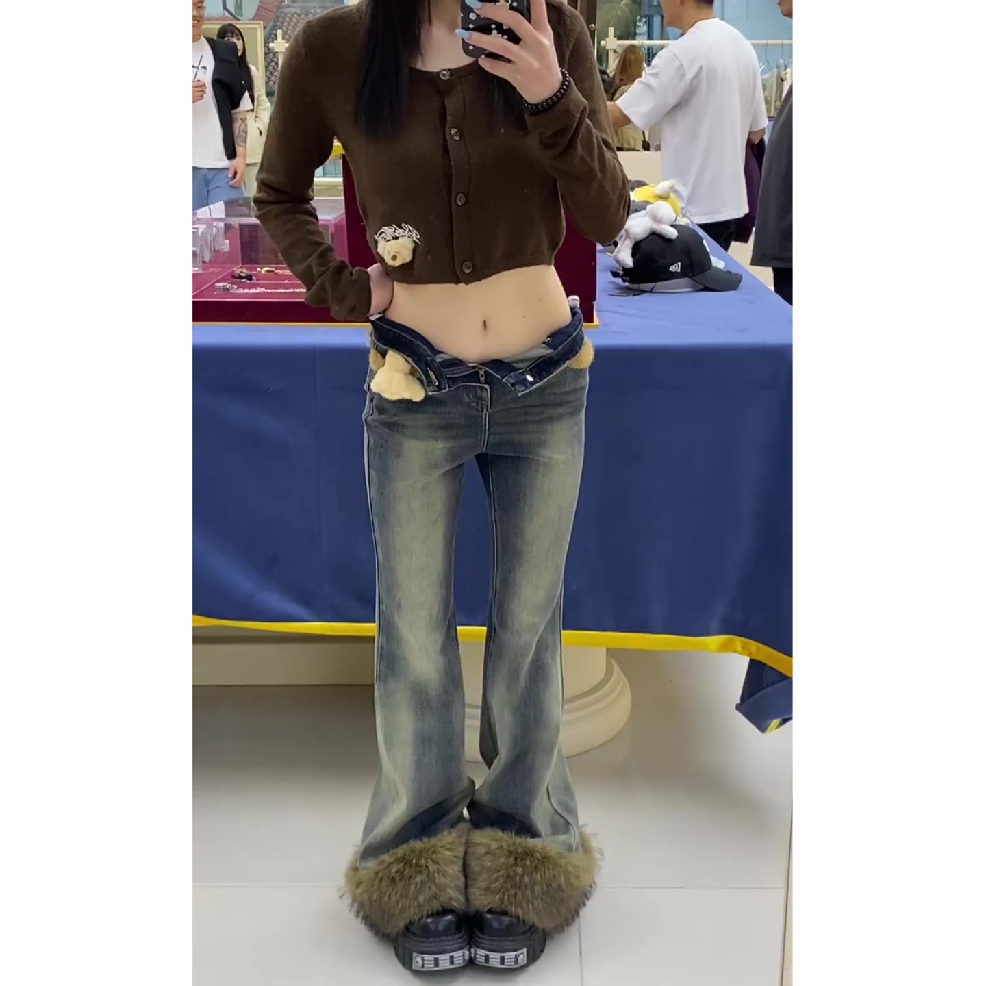 美式复古水洗毛边牛仔裤