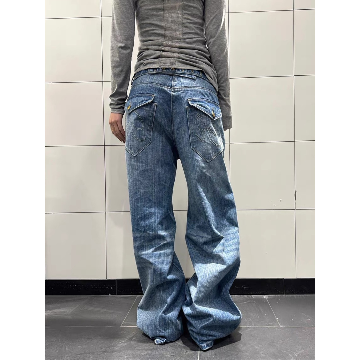 大码美式复古巴黎扣竹节纹牛仔裤男女街头水洗做旧直筒宽松百搭裤,女装/女士精品,大码裤装,淘宝优惠券,粉丝福利购,淘宝优惠卷