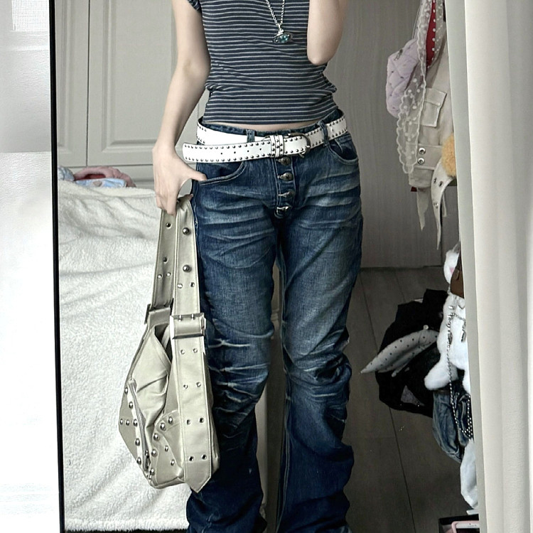 大码辣妹复古排扣褶皱弯刀牛仔裤女美式高街水洗裂痕直筒休闲长裤,女装/女士精品,大码裤装,淘宝优惠券,粉丝福利购,淘宝优惠卷
