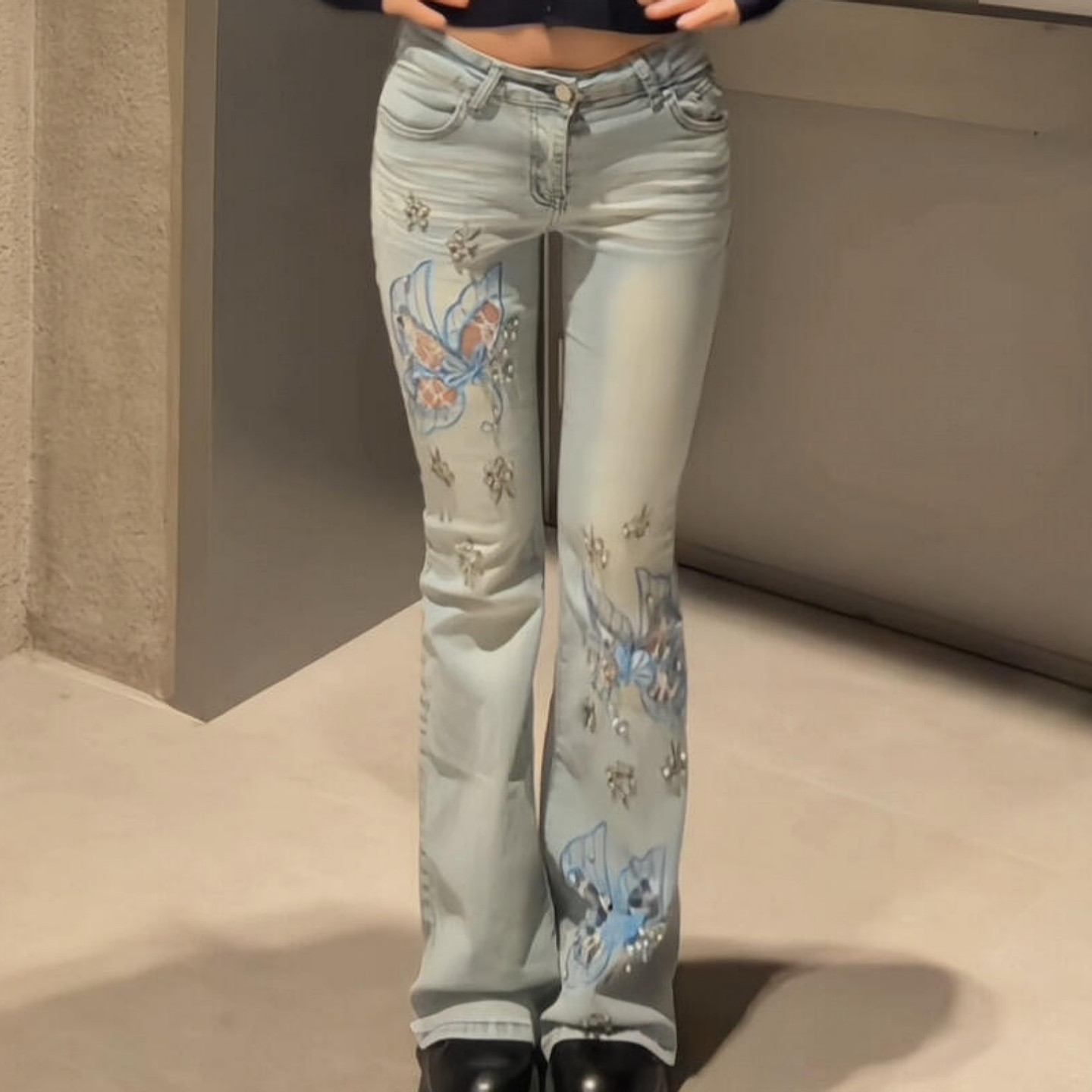 美式y2k辣妹重工刺绣钉钻微喇牛仔裤女大码低腰修身显瘦坠感长裤,女装/女士精品,大码裤装,淘宝优惠券,粉丝福利购,淘宝优惠卷