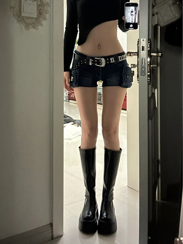 适中2024夏季牛仔布阔腿超短裤