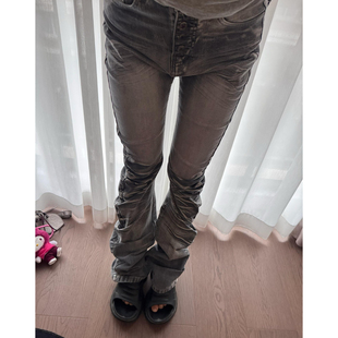 美式vibe大码亚文化水洗弯刀牛仔裤女街头高腰直筒显瘦堆积感长裤