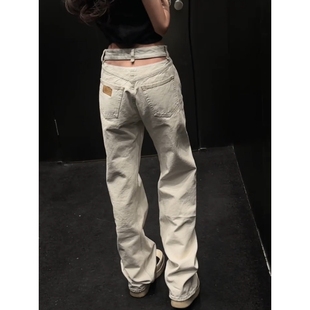 高腰显瘦直筒长裤 女2026新款 子 复古辣妹设计感后腰镂空牛仔裤 美式