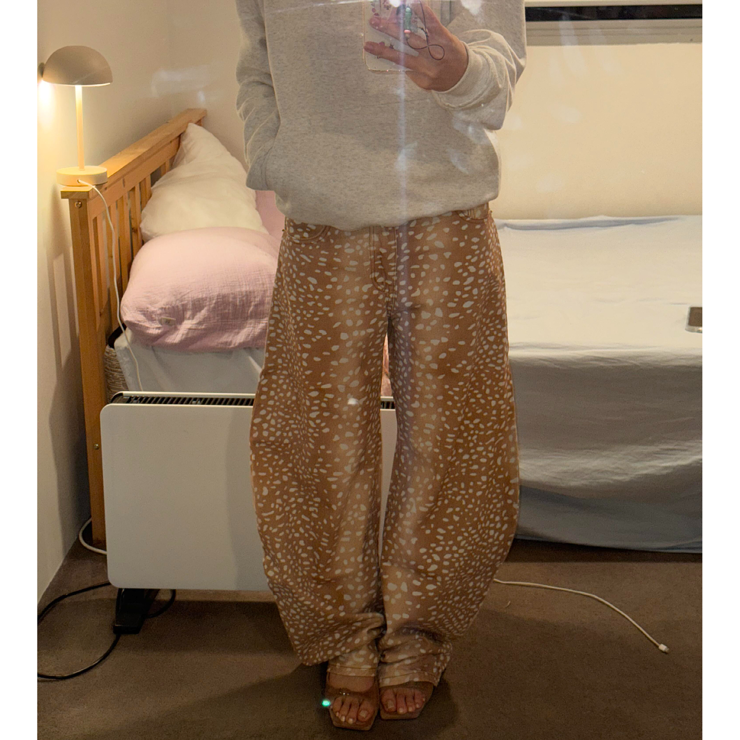 大码美式复古小鹿纹印花牛仔裤