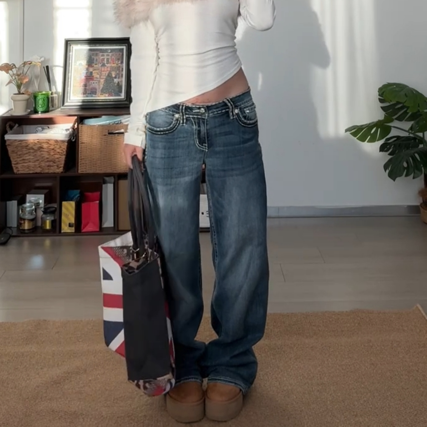 大码美式复古水洗牛仔裤