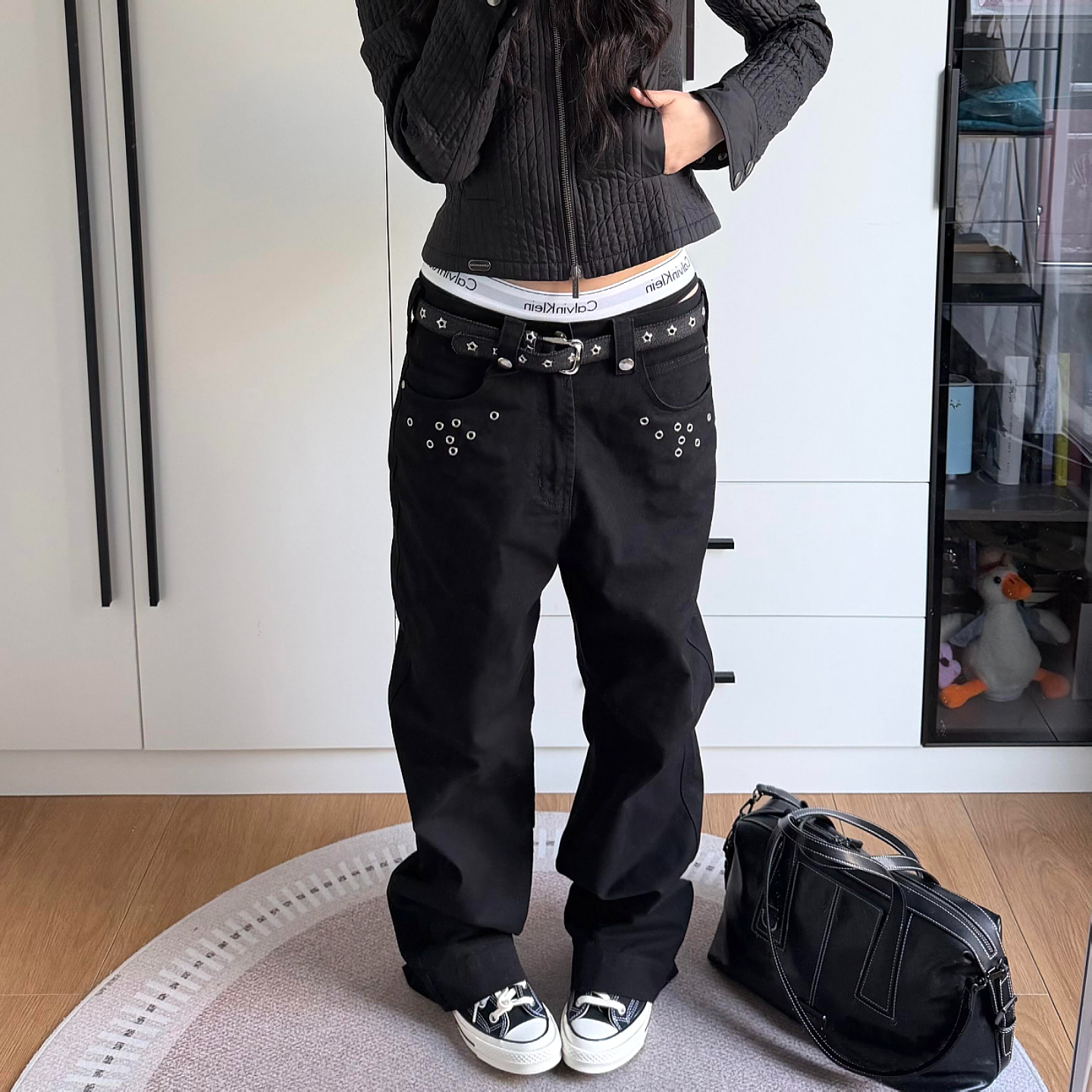 摇滚风美式复古宽松阔腿裤