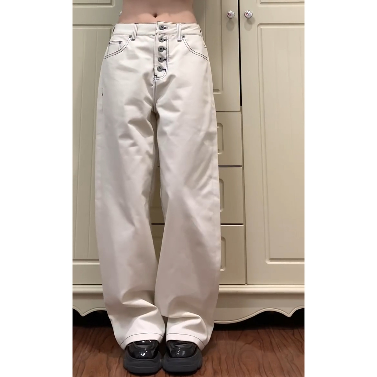 美式vibe大码复古水洗明线排扣牛仔裤女高街宽松显瘦垂感阔腿长裤,女装/女士精品,大码裤装,淘宝优惠券,粉丝福利购,淘宝优惠卷