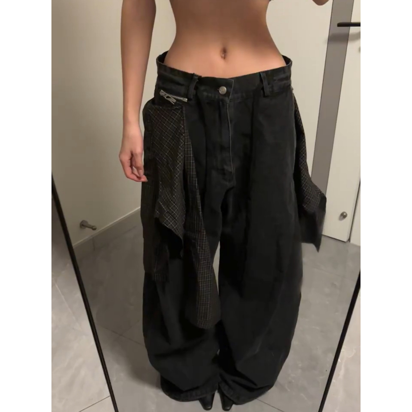 美式大码复古条纹可拆屁帘牛仔裤男女街头高级感廓形拖地阔腿长裤,女装/女士精品,大码裤装,淘宝优惠券,粉丝福利购,淘宝优惠卷