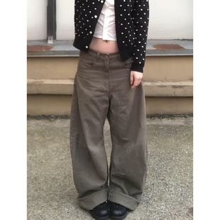 大码 廓形垂感宽松休闲长裤 复古解构弯刀工装 男女秋季 潮 牛仔裤 美式