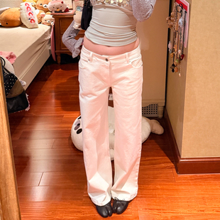 大码美式复古辣妹白色低腰牛仔裤女2026新款直筒显瘦百搭坠感长裤