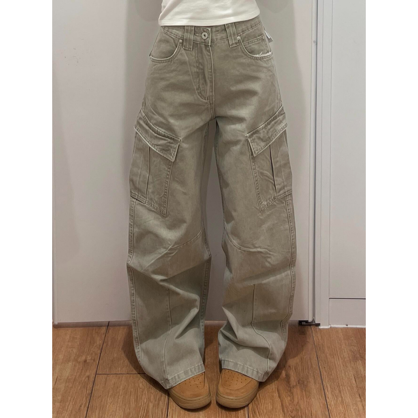 大码美式复古多口袋弯刀工装牛仔裤男女设计感宽松褶皱休闲阔腿裤,女装/女士精品,大码裤装,淘宝优惠券,粉丝福利购,淘宝优惠卷