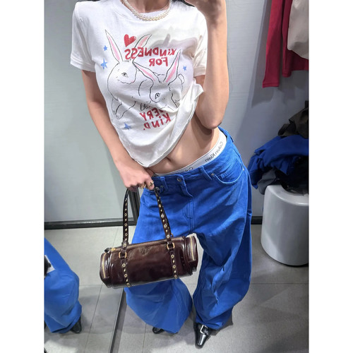 大码美式复古宽松阔腿牛仔裤女