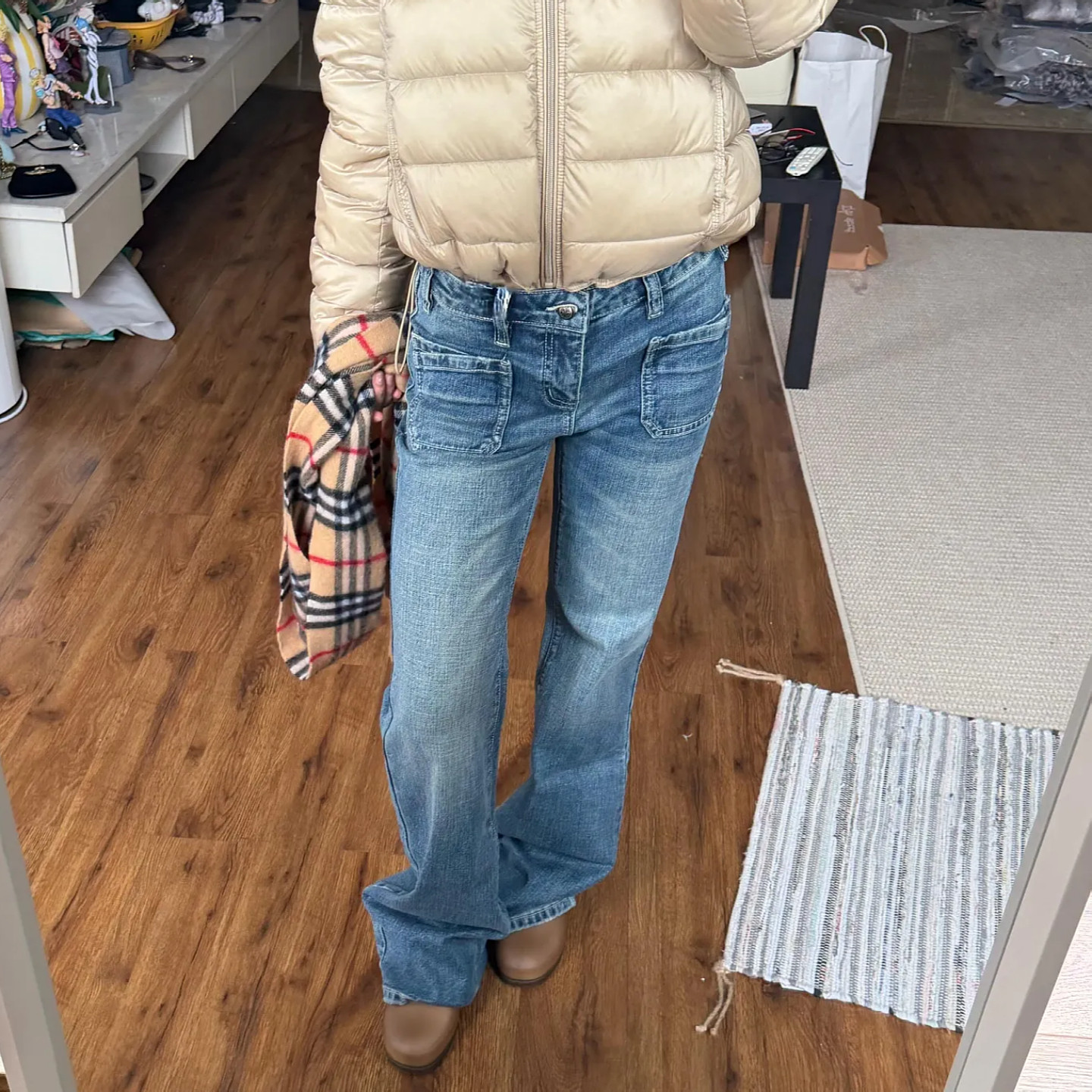大码美式复古低腰直筒牛仔裤女秋冬季新款宽松百搭垂感拖地长裤潮