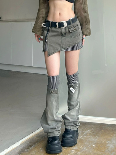 半身裙不规则y2ka字拼接牛仔裙