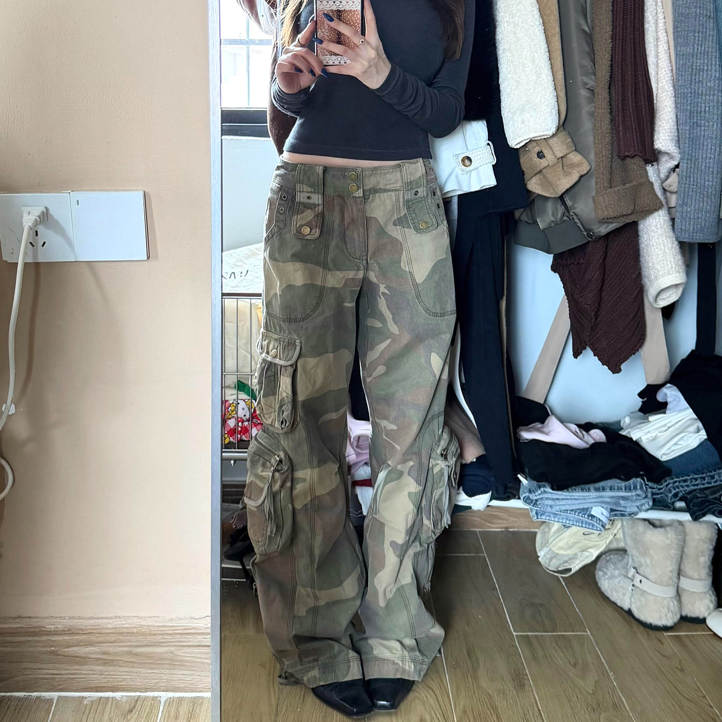 美式vibe复古迷彩印花工装多口袋牛仔裤男女高街宽松显瘦阔腿长裤,女装/女士精品,大码裤装,淘宝优惠券,粉丝福利购,淘宝优惠卷