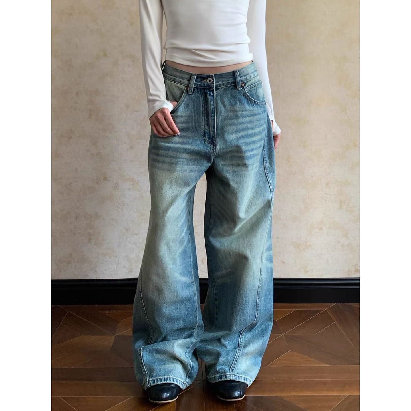 美式大码复古水洗猫须弯刀牛仔裤男女高街vibe直筒宽松阔腿长裤潮,女装/女士精品,大码裤装,淘宝优惠券,粉丝福利购,淘宝优惠卷