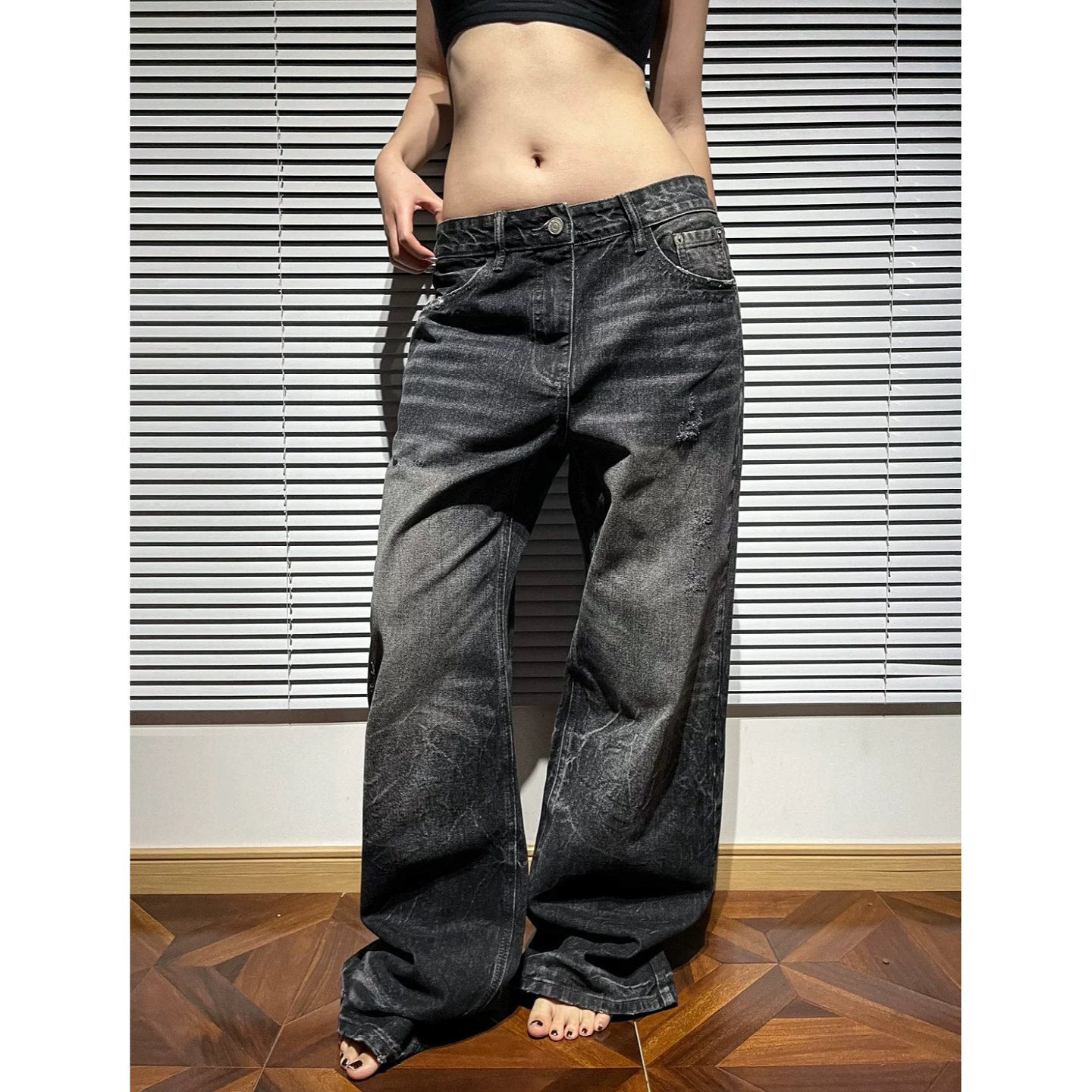 美式大码复古牛仔裤男女高街宽松