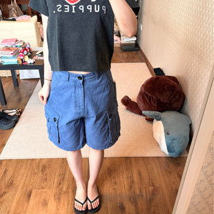 大码美式高街多口袋阔腿工装牛仔五分裤女夏季潮牌宽松直筒短裤子