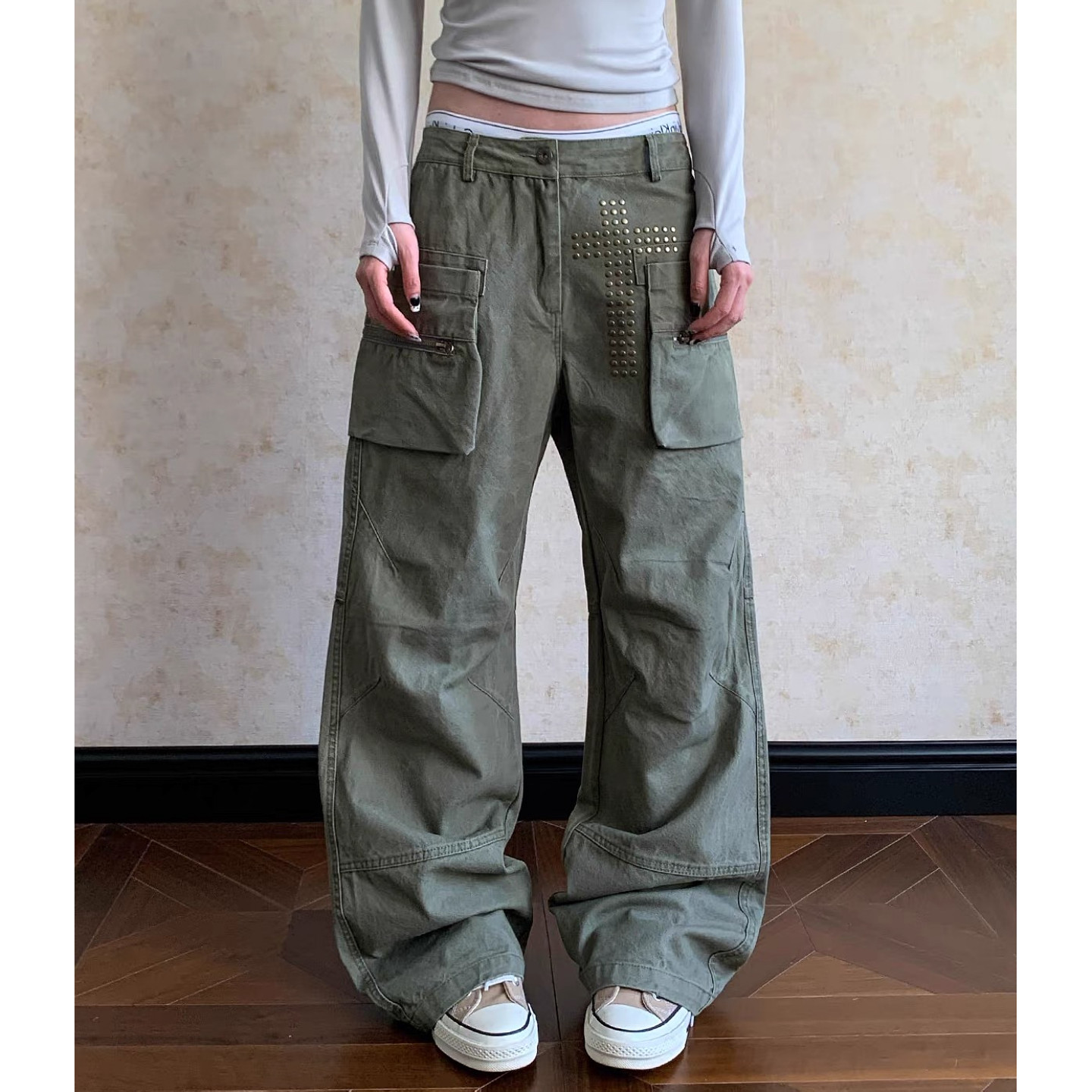 大码美式复古双侧拉链口袋工装牛仔裤男女高街十字架铆钉直筒长裤,女装/女士精品,大码裤装,淘宝优惠券,粉丝福利购,淘宝优惠卷