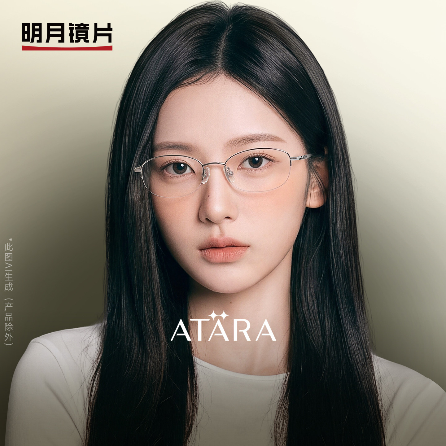 明月阿塔那超轻半框椭圆形眼镜近视女配度数气质高级感钛架A7123