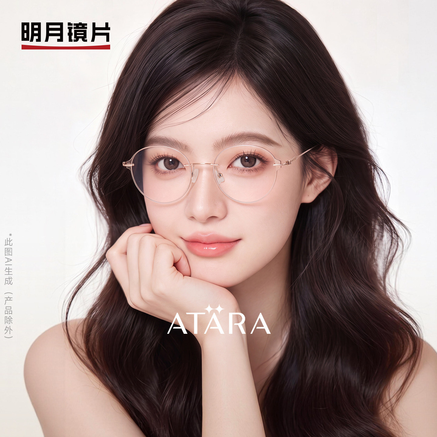 明月阿塔那无框眼镜女近视眼镜超轻无边框气质光学眼睛圆框A91010