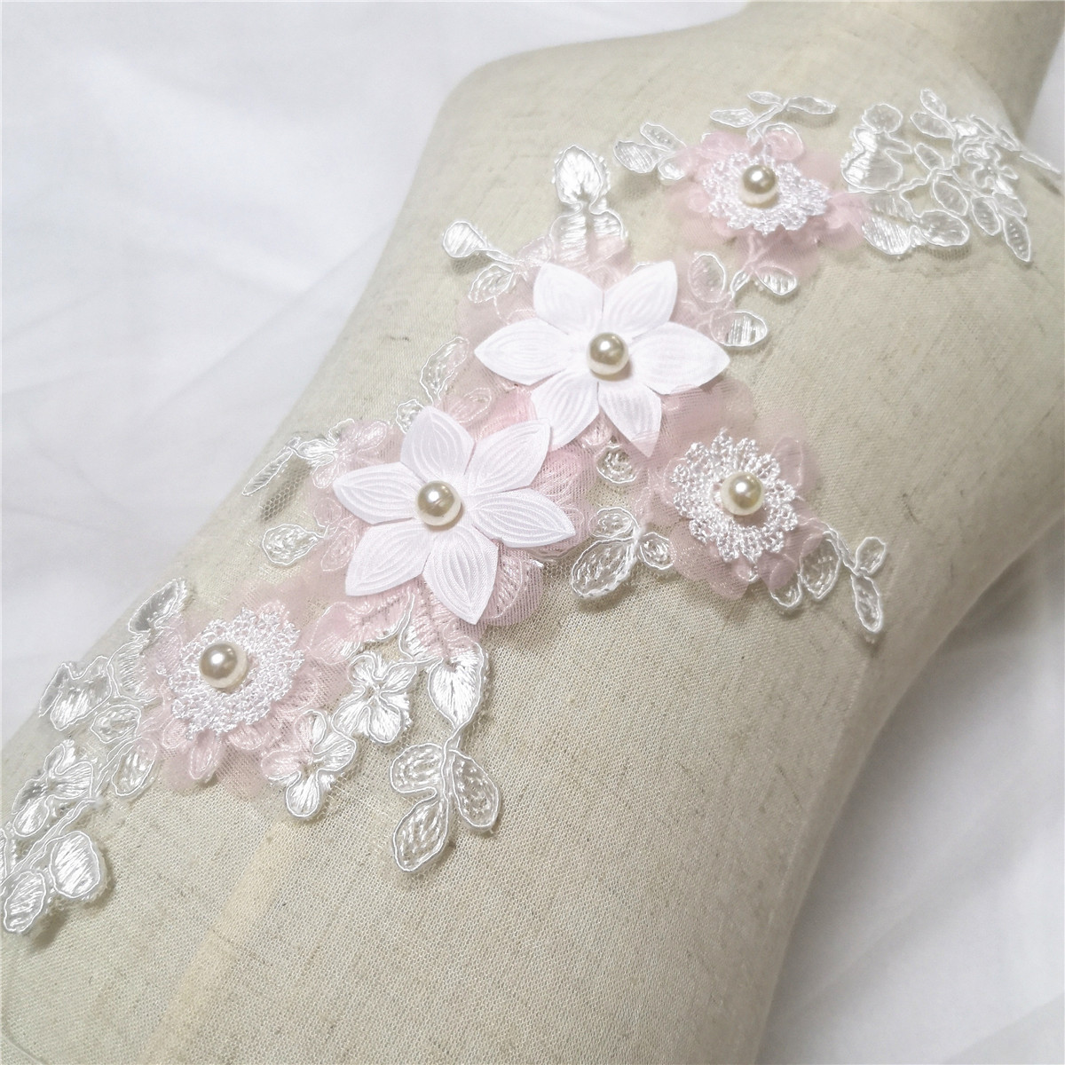 粉白珍珠蕾丝花边辅料婚纱头饰服装材料手工diy立体刺绣花朵对花