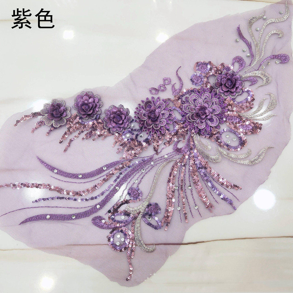 立体珠片烫钻刺绣立体绣花diy服装装饰辅料3d网纱蕾丝布贴花朵