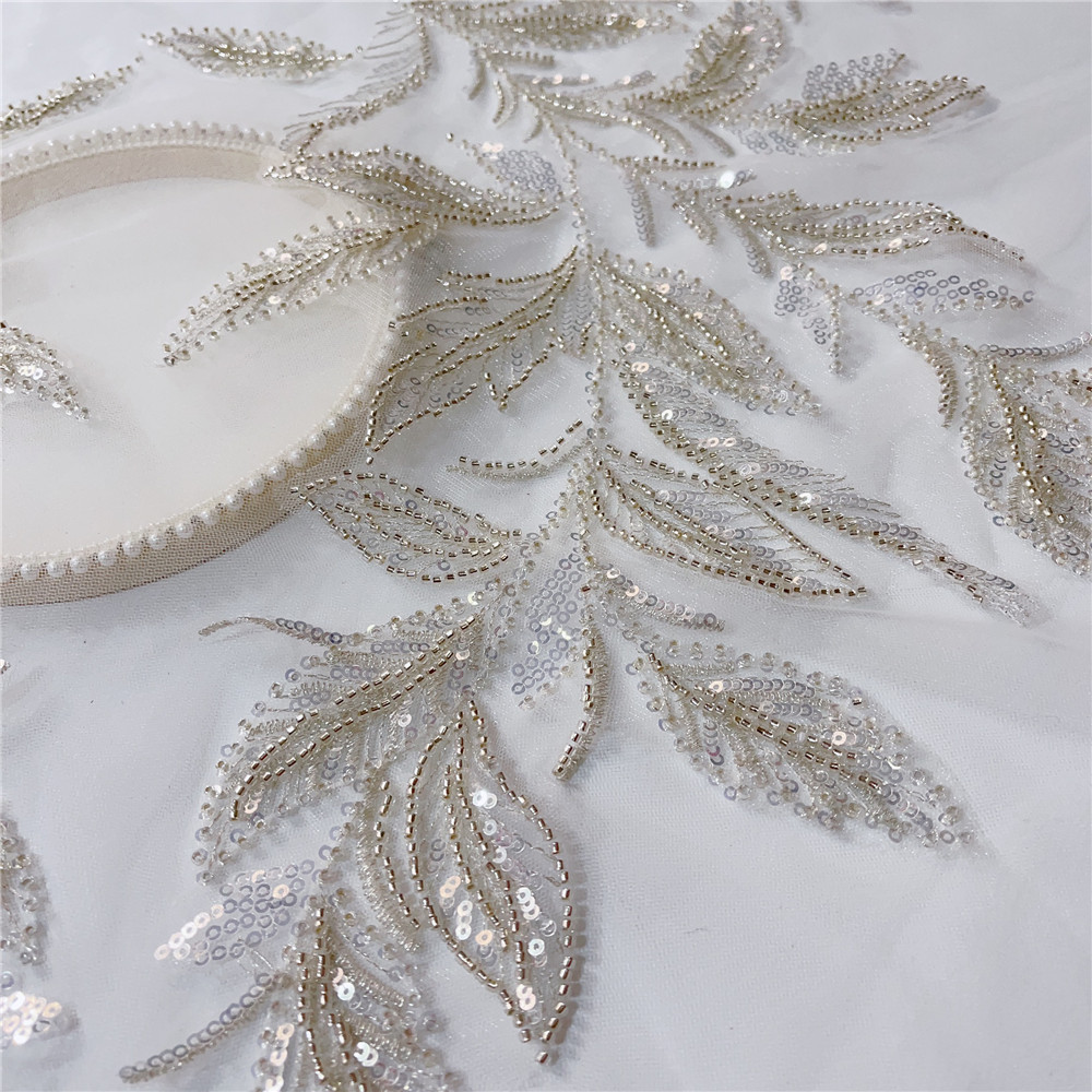服装花边辅料叶子串珠绣片银色