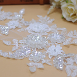 新款唯美立体闪亮银片花片钉珠贴片朵花 手工DIY刺绣蕾丝面料