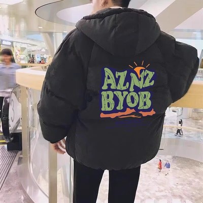 连帽棉服男款休闲宽松纯