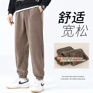 双面摇粒绒裤子女秋冬2024爆款加绒加厚抓绒裤束脚卫裤运动休闲裤