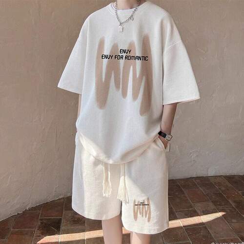 华夫格休闲运动套装男夏