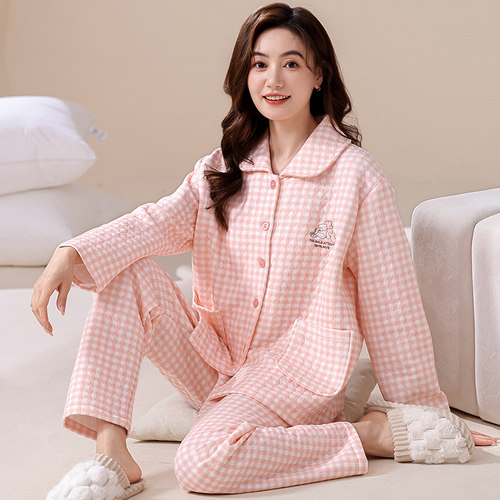 加厚保暖三层夹棉家居服新款套装
