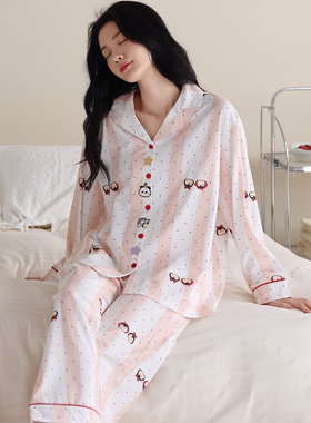 纯棉100%女士睡衣春秋季2026新款卡通可爱宽松舒适可外穿家居服