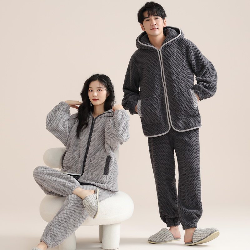 睡衣情侣珊瑚绒菠萝绒家居服