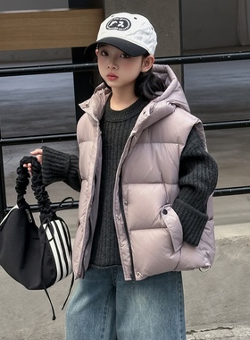 2025冬季新款90白鸭绒羽绒马甲男女童加厚洋气宽松中大童坎肩外套