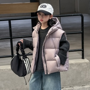 2025冬季新款90白鸭绒羽绒马甲男女童加厚洋气宽松中大童坎肩外套