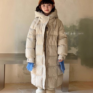女童羽绒服过膝长款2025新款冬季三防中大童加厚白鸭绒男童外套潮