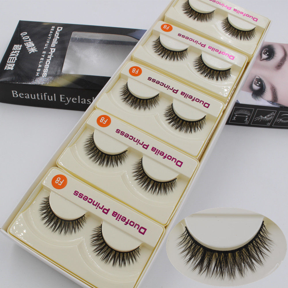 假睫毛F8自然纤长浓密短款素颜仿真卷翘磨尖柔软棉线梗眼睫毛包邮