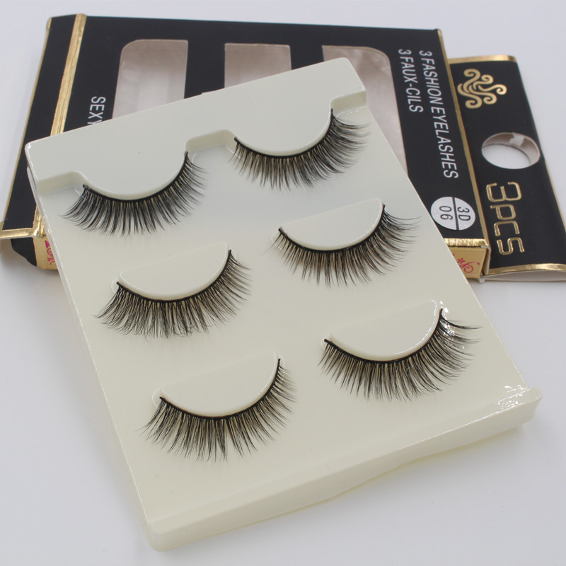 纯手工3D-06假睫毛多层立体自然柔软逼真裸妆眼尾拉长眼睫毛3对装