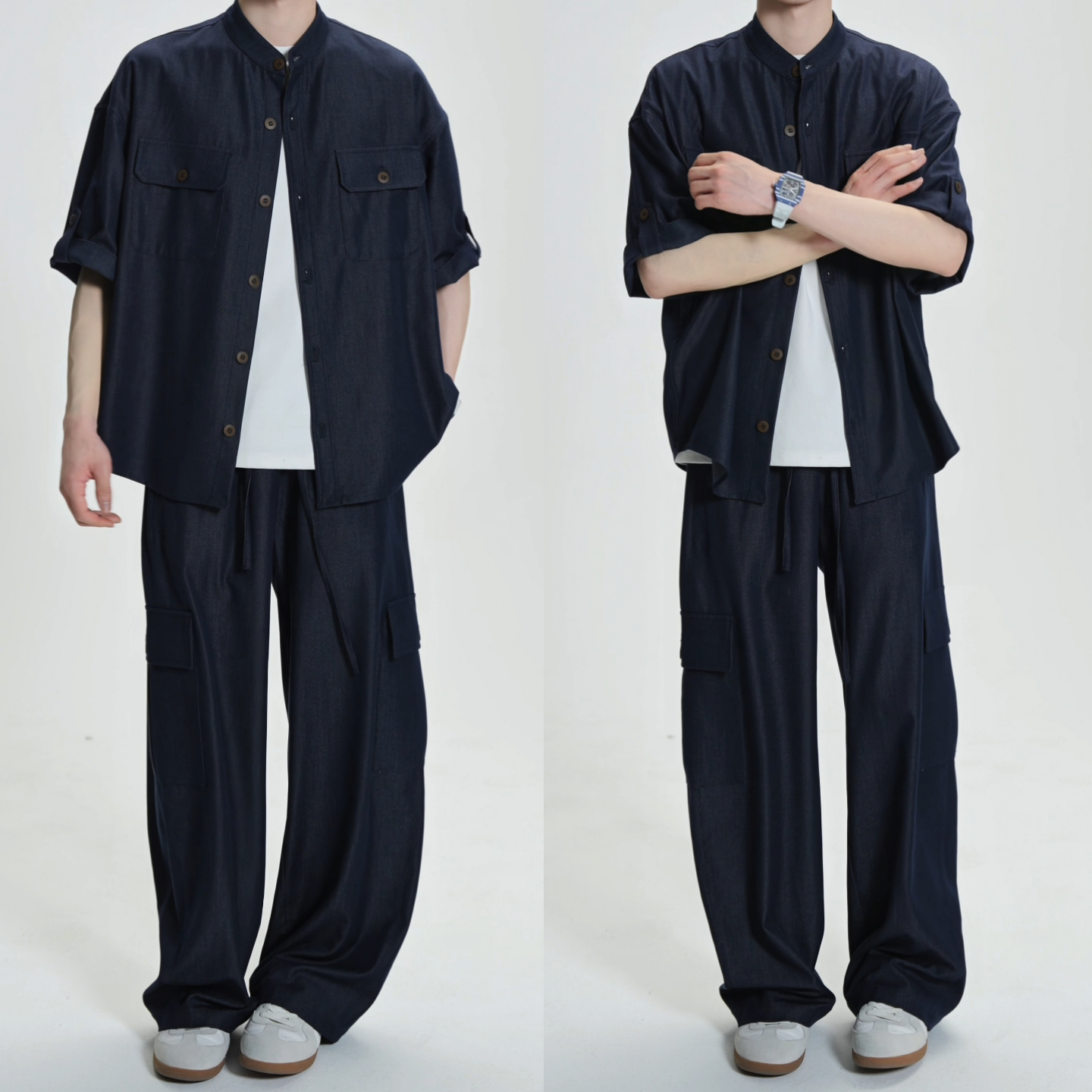 男士立领工装夏季套装时尚高级感