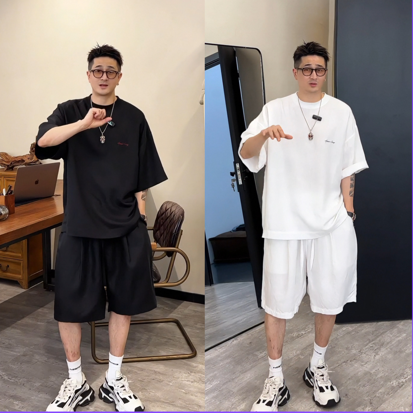 夏季新款男士简约时尚老钱套装潮