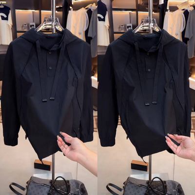男士时尚轻奢高级黑武士连帽卫衣