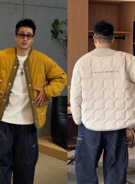 秋季男时尚菱格撞色轻薄保暖棉服