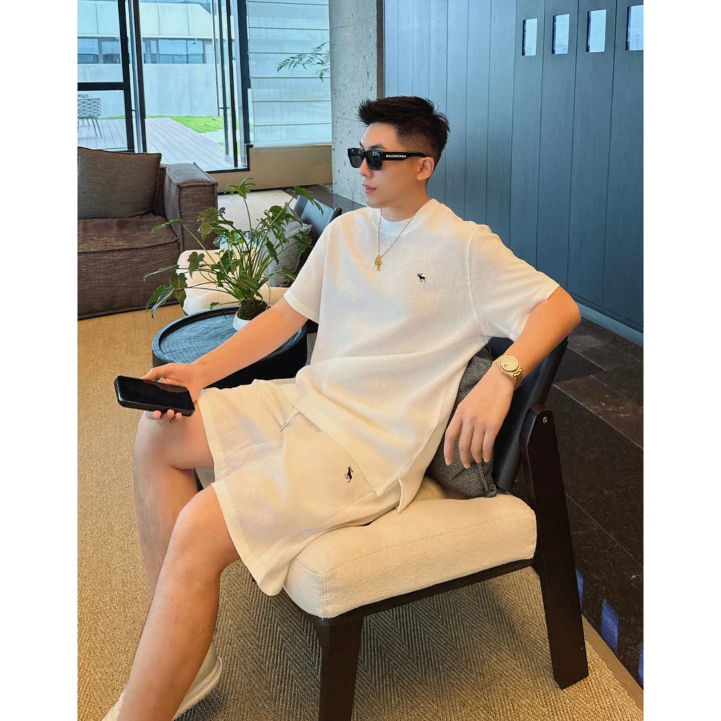 小众高级老钱风休闲套装夏季新款男士时尚松弛简约短袖短裤两件套