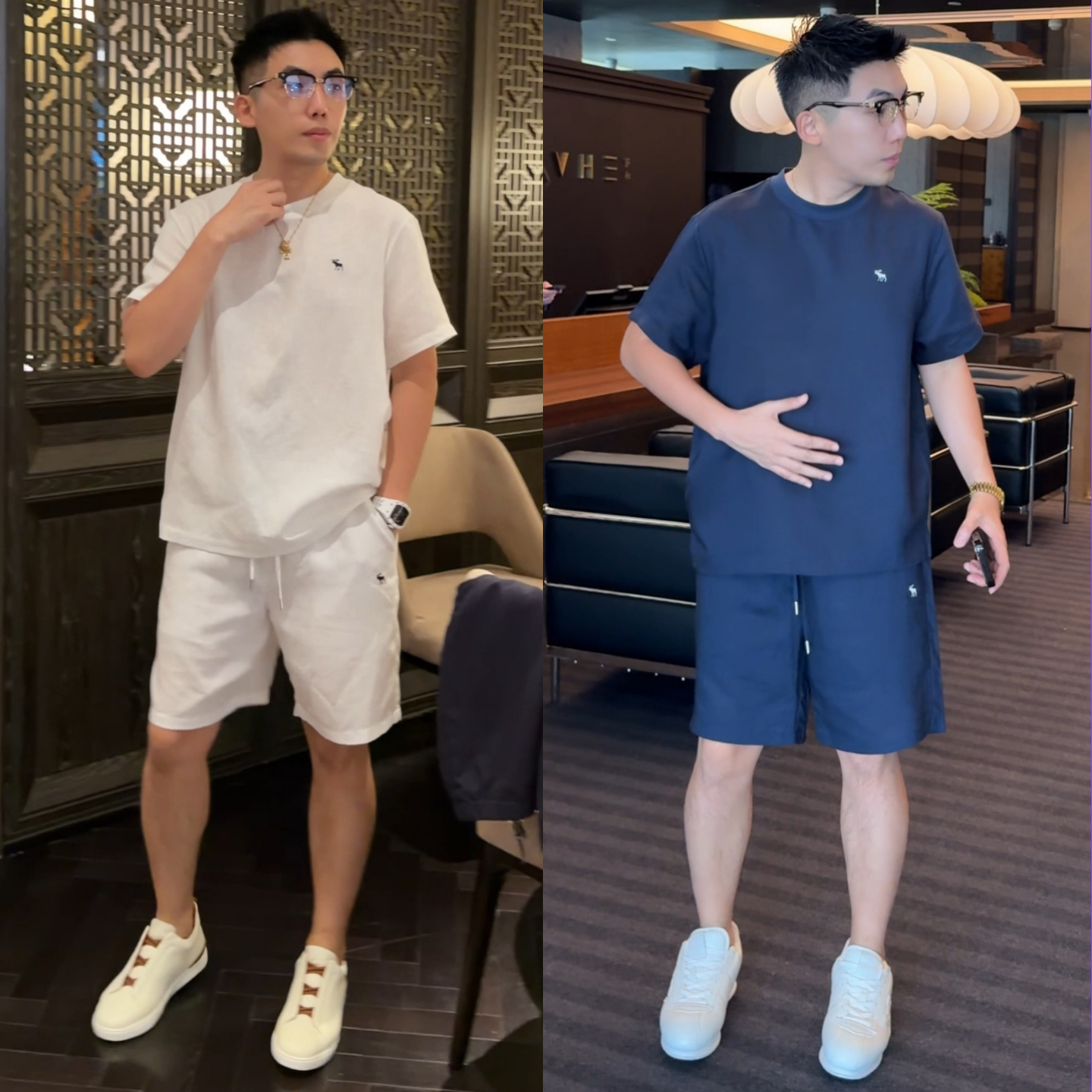 轻奢高级感气质休闲套装夏季新款男士时尚小众潮牌短袖短裤两件套