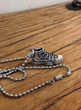 情侣925银复古AJ11鞋模吊坠项链