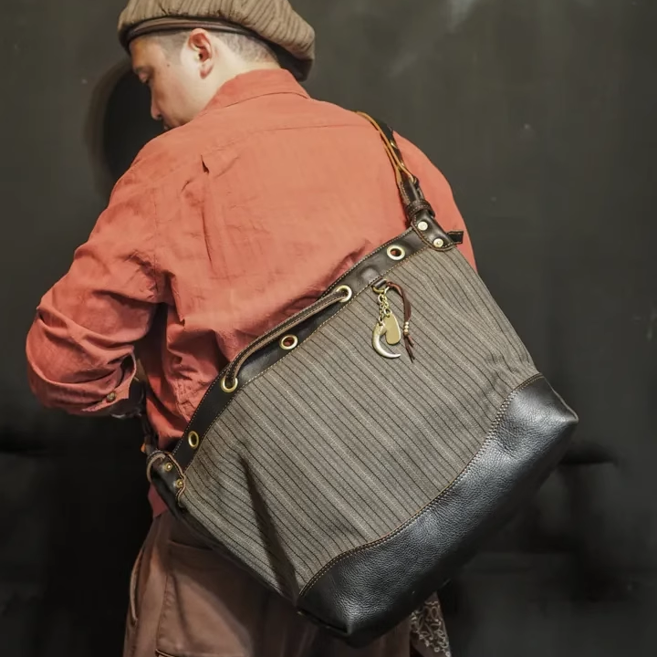 台湾Heyou复古直纹两用托特包男