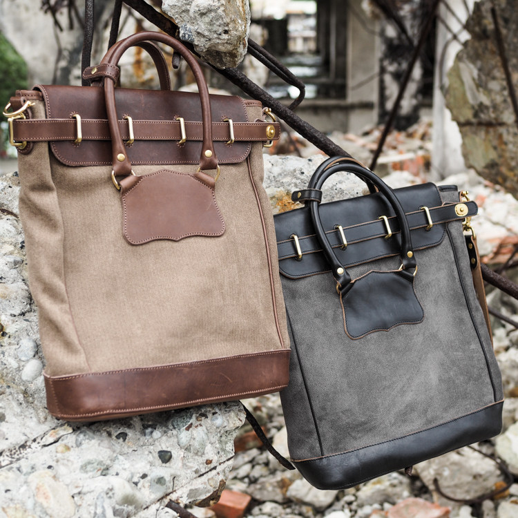 Heyou帆布皮革拼接手提包单肩包