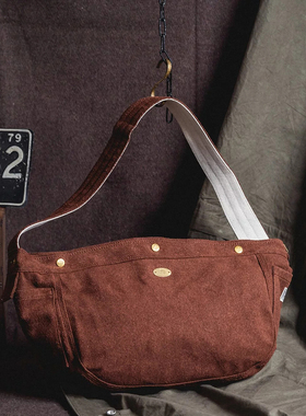 台湾Metalize Olden Times复古帆布报童包麂皮机车背包斜挎后背包